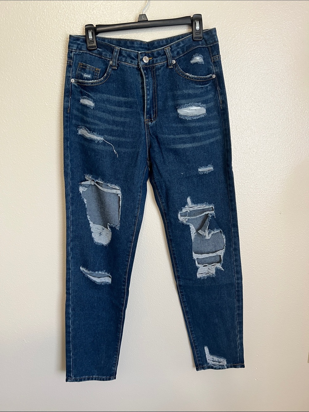 Dark Blue Distressed Women’s Jeans - Classic Ripped Skinny